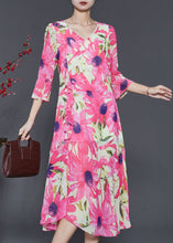 Load image into Gallery viewer, Silm Fit Pink V Neck Print Chiffon Long Dress Flare Sleeve