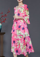 Load image into Gallery viewer, Silm Fit Pink V Neck Print Chiffon Long Dress Flare Sleeve