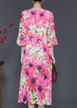 Load image into Gallery viewer, Silm Fit Pink V Neck Print Chiffon Long Dress Flare Sleeve