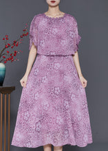 Load image into Gallery viewer, Silm Fit Purple Print Chiffon Fake Two Piece Dresses Summer