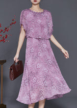 Load image into Gallery viewer, Silm Fit Purple Print Chiffon Fake Two Piece Dresses Summer