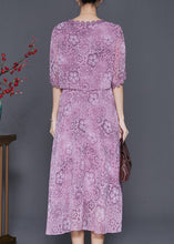 Load image into Gallery viewer, Silm Fit Purple Print Chiffon Fake Two Piece Dresses Summer