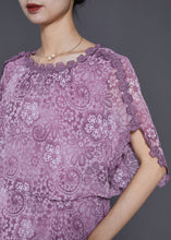 Load image into Gallery viewer, Silm Fit Purple Print Chiffon Fake Two Piece Dresses Summer