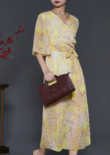 Load image into Gallery viewer, Silm Fit Yellow Print Side Open Chiffon Holiday Dresses Summer