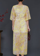 Load image into Gallery viewer, Silm Fit Yellow Print Side Open Chiffon Holiday Dresses Summer