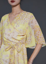 Load image into Gallery viewer, Silm Fit Yellow Print Side Open Chiffon Holiday Dresses Summer