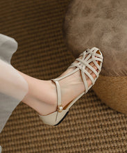 Load image into Gallery viewer, Silver Flat Sandals Cowhide Leather Fine Splicing Hollow Out