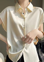 Load image into Gallery viewer, Simple Apricot Peter Pan Collar Button Silk Shirt Summer