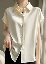 Load image into Gallery viewer, Simple Apricot Peter Pan Collar Button Silk Shirt Summer