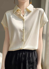 Load image into Gallery viewer, Simple Apricot Peter Pan Collar Button Silk Shirt Summer