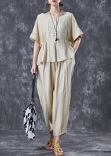 Load image into Gallery viewer, Simple Beige Oversized Wrinkled Cotton Two Pieces Set Summer