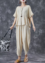 Load image into Gallery viewer, Simple Beige Oversized Wrinkled Cotton Two Pieces Set Summer