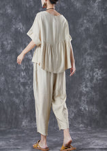 Load image into Gallery viewer, Simple Beige Oversized Wrinkled Cotton Two Pieces Set Summer