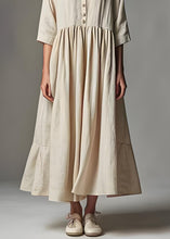 Load image into Gallery viewer, Simple Beige V Neck Wrinkled Patchwork Linen Dress Summer