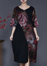 Load image into Gallery viewer, Simple Black Asymmetrical Patchwork Side Open Chiffon Dresses Summer