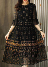 Load image into Gallery viewer, Simple Black Embroidered Patchwork Tulle Maxi Dresses Summer