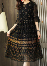 Load image into Gallery viewer, Simple Black Embroidered Patchwork Tulle Maxi Dresses Summer