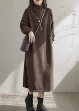 Load image into Gallery viewer, Simple Black Hign Neck Pockets Warm Fleece Long Dress Winter