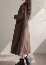 Load image into Gallery viewer, Simple Black Hign Neck Pockets Warm Fleece Long Dress Winter