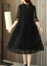 Load image into Gallery viewer, Simple Black O Neck Embroidered Patchwork Chiffon Dresses Half Sleeve