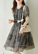 Load image into Gallery viewer, Simple Black O Neck Lace Patchwork Print Chiffon Dresses Summer