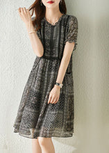 Load image into Gallery viewer, Simple Black O Neck Lace Patchwork Print Chiffon Dresses Summer