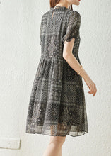 Load image into Gallery viewer, Simple Black O Neck Lace Patchwork Print Chiffon Dresses Summer