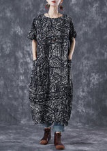 Load image into Gallery viewer, Simple Black Oversized Print Linen Robe Dresses Summer