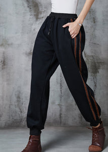 Simple Black Oversized Warm Fleece Harem Pants Winter