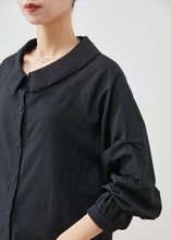 Load image into Gallery viewer, Simple Black Peter Pan Collar Wrinkled Cotton Tops Summer