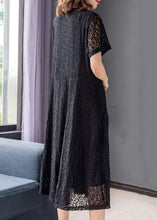 Load image into Gallery viewer, Simple Black V Neck Wrinkled Patchwork Lace Dresses Summer