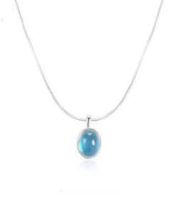 Simple Blue Alloy Gem Stone Pendant Necklace