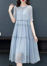 Load image into Gallery viewer, Simple Blue O-Neck Wrinkled Patchwork Silk Two Pieces Set Dress Summer