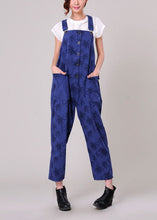 Load image into Gallery viewer, Simple Blue Oversized Maple Leaves Print Pockets Cotton Jumpsuits Spring