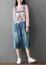 Load image into Gallery viewer, Simple Blue Oversized Patchwork Applique Cotton Denim Jumpsuits Summer