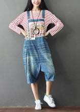 Load image into Gallery viewer, Simple Blue Oversized Patchwork Applique Cotton Denim Jumpsuits Summer