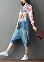 Load image into Gallery viewer, Simple Blue Oversized Patchwork Applique Cotton Denim Jumpsuits Summer