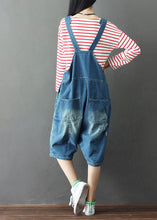 Load image into Gallery viewer, Simple Blue Oversized Patchwork Applique Cotton Denim Jumpsuits Summer