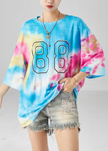 Load image into Gallery viewer, Simple Blue Oversized Tie Dye Cotton Tops Summer