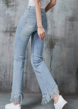 Load image into Gallery viewer, Simple Blue Tasseled Nail Bead Denim Ripped Pants Summer