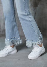 Load image into Gallery viewer, Simple Blue Tasseled Nail Bead Denim Ripped Pants Summer