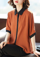 Load image into Gallery viewer, Simple Caramel Peter Pan Collar Button Patchwork Chiffon Shirts Top Summer