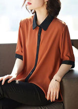 Load image into Gallery viewer, Simple Caramel Peter Pan Collar Button Patchwork Chiffon Shirts Top Summer