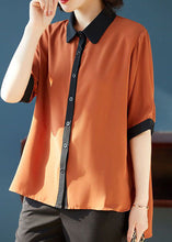 Load image into Gallery viewer, Simple Caramel Peter Pan Collar Button Patchwork Chiffon Shirts Top Summer