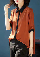 Load image into Gallery viewer, Simple Caramel Peter Pan Collar Button Patchwork Chiffon Shirts Top Summer