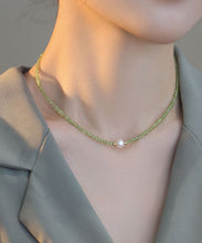 Load image into Gallery viewer, Simple Green 14K Gold Pearl Gem Stone Graduated Bead Necklace