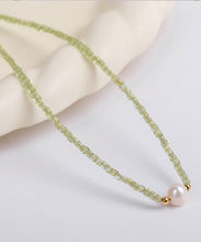 Load image into Gallery viewer, Simple Green 14K Gold Pearl Gem Stone Graduated Bead Necklace