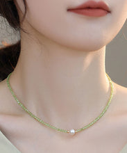 Load image into Gallery viewer, Simple Green 14K Gold Pearl Gem Stone Graduated Bead Necklace