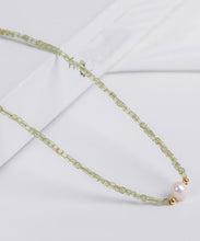 Load image into Gallery viewer, Simple Green 14K Gold Pearl Gem Stone Graduated Bead Necklace