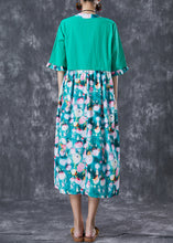 Load image into Gallery viewer, Simple Green Cinched Patchwork Print Linen Maxi Dresses Butterfly Sleeve